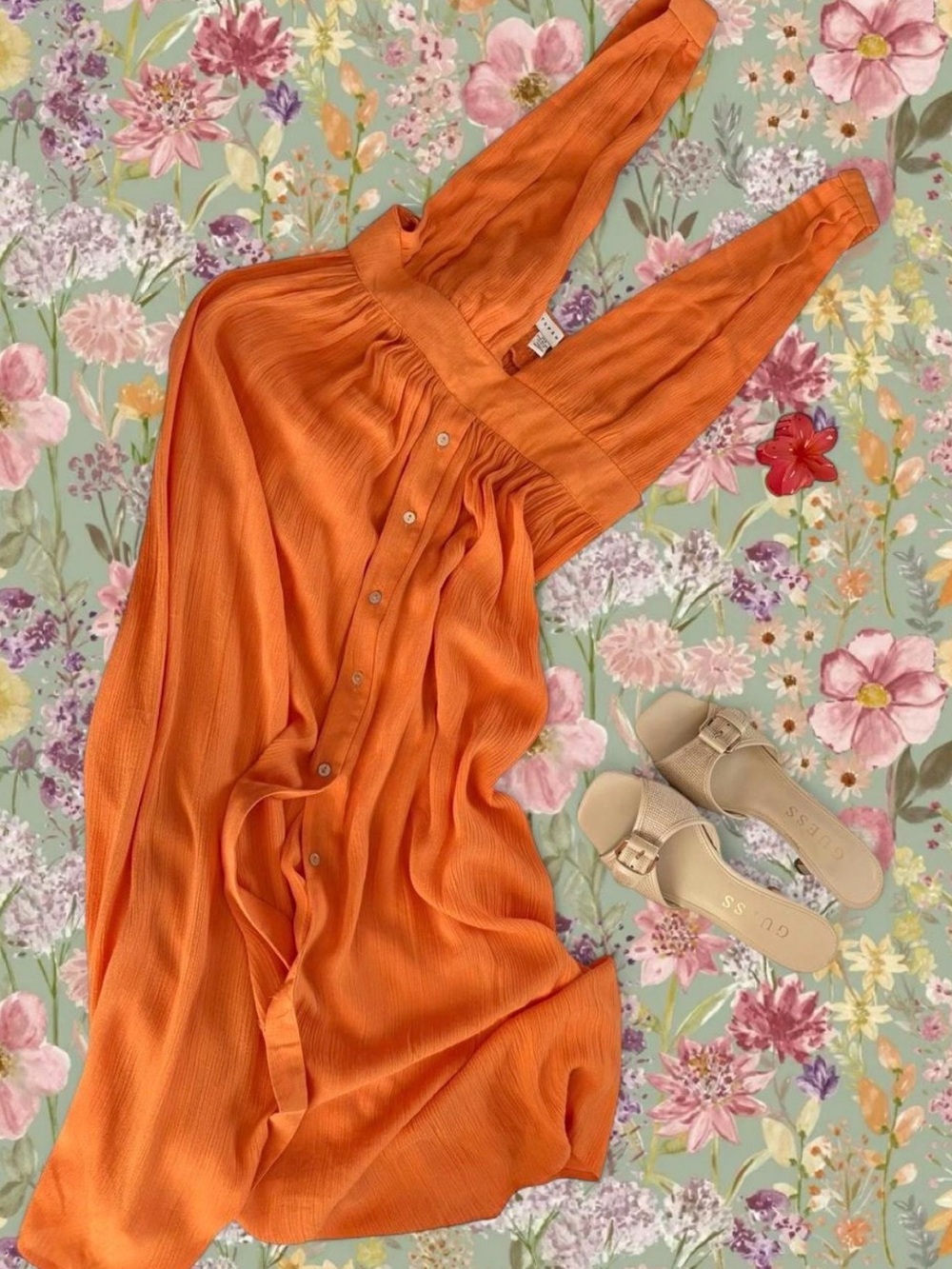 TopShop Women’s Sleeveless Orange Button-Front Maxi Dress